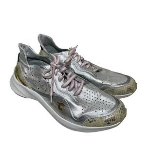 Courser Uno Sneakers Womens Size 11 Silver Metallic Leather Lace Up Snake Print